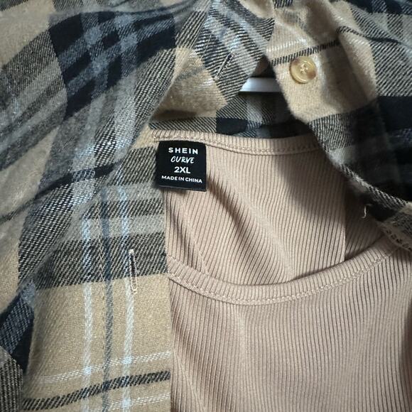 SHEIN Plus Plaid Blouse & Bear Print Bodycon Dress - Picture 4 of 4